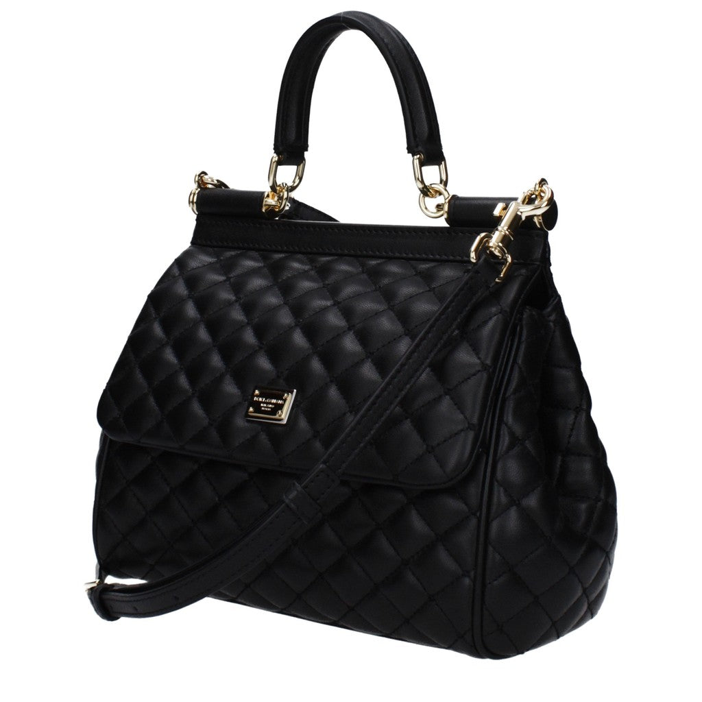 Dolce & Gabbana Sicily Leren handtas met goudkleurige details – Zwart