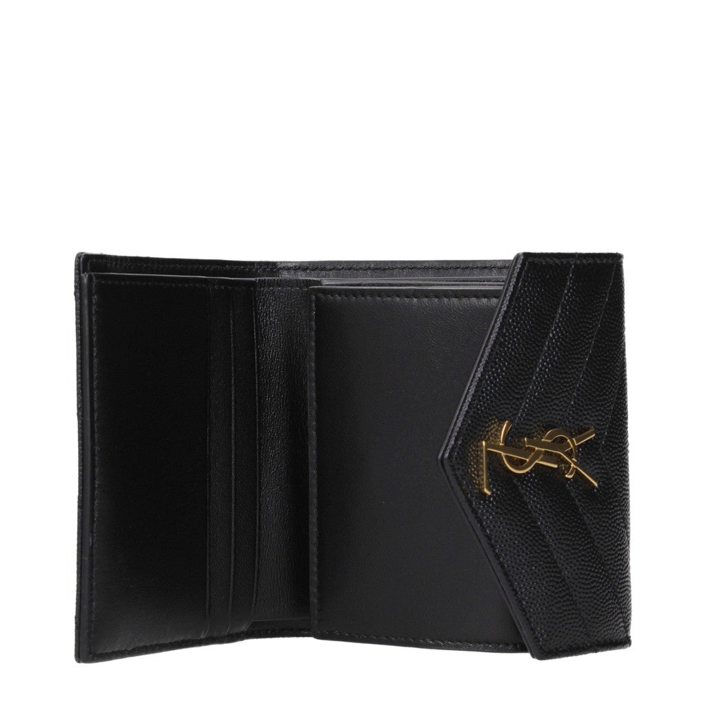 Saint Laurent Kleine portemonnee met drukknoopsluiting – Zwart