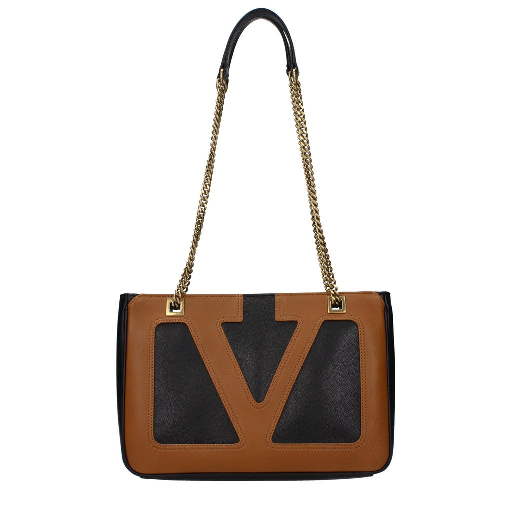 Valentino Garavani Platte schoudertas met goudkleurige details – Zwart / Bruin