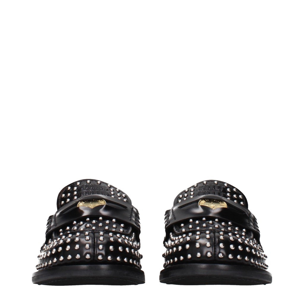 Miu Miu Loafers van geborsteld leer – Zwart
