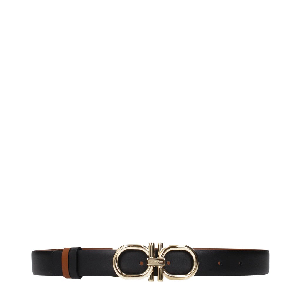 Salvatore Ferragamo Gancini Smalle riem met goudkleurige details – Zwart / Naturel