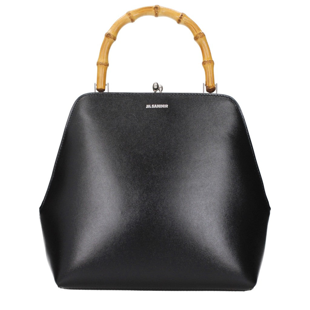 Jil Sander Goji Bamboo Square Handtas met clips-sluiting – Zwart