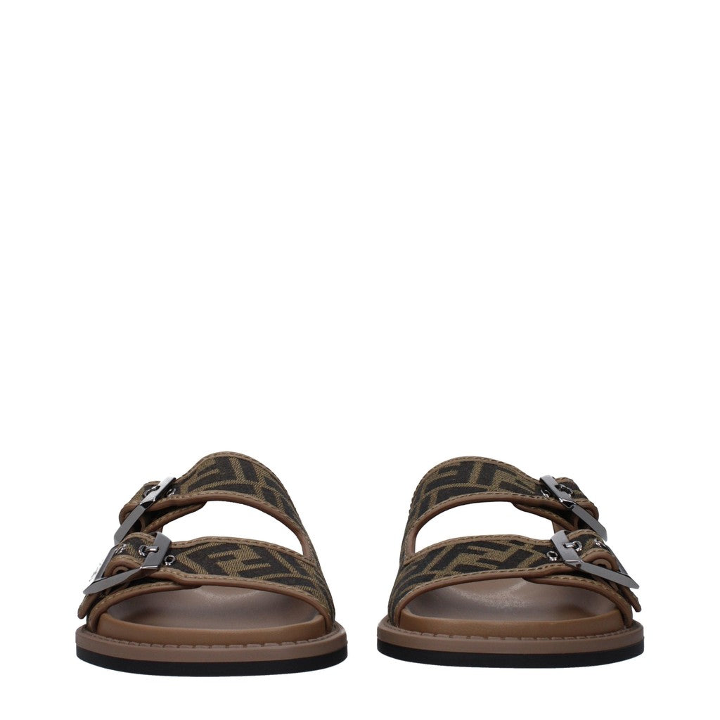 Fendi Sandalen van leer en stof met rubberen zool – Bruin / Zwart