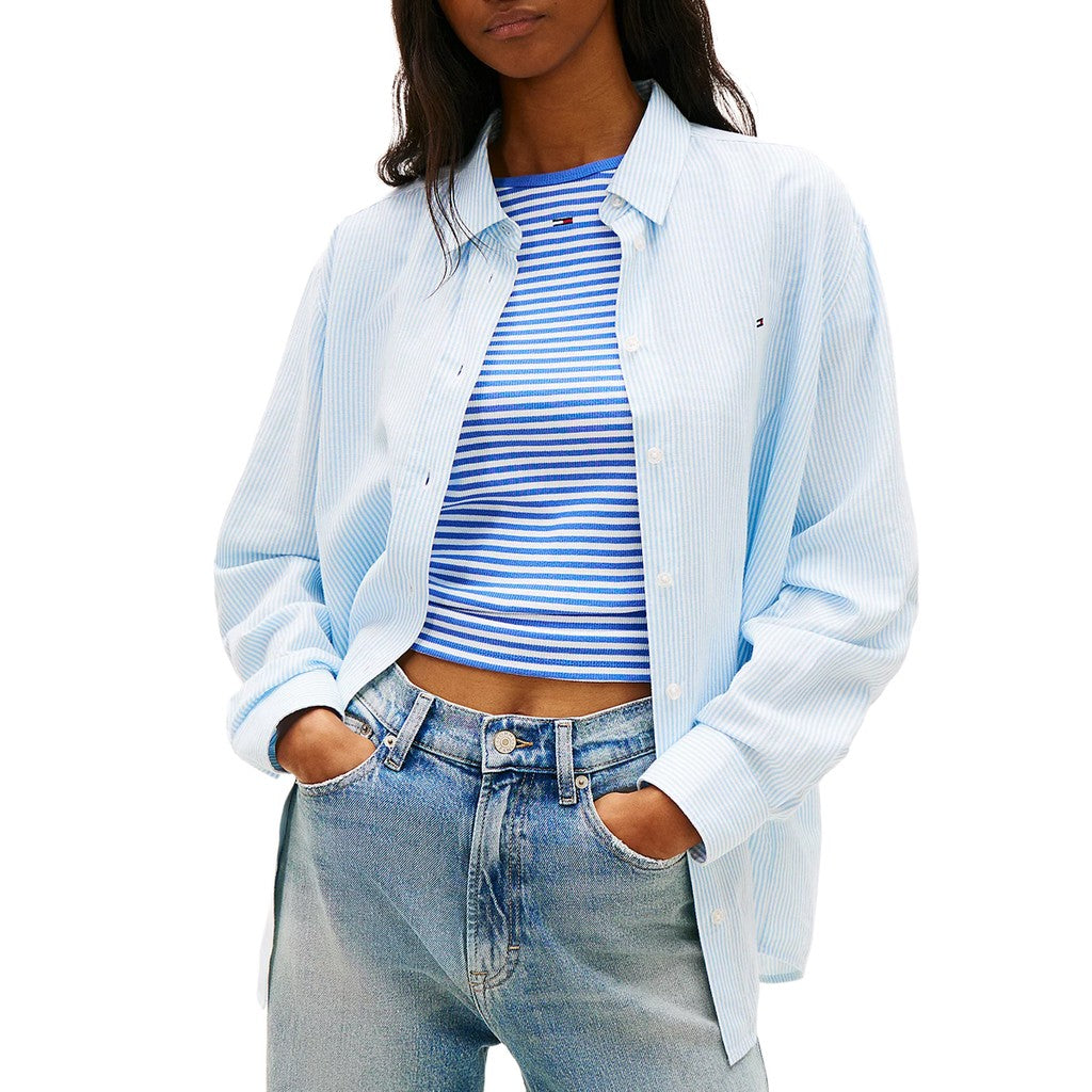 Tommy Jeans Relaxed linnen blouse – Lichtblauw
