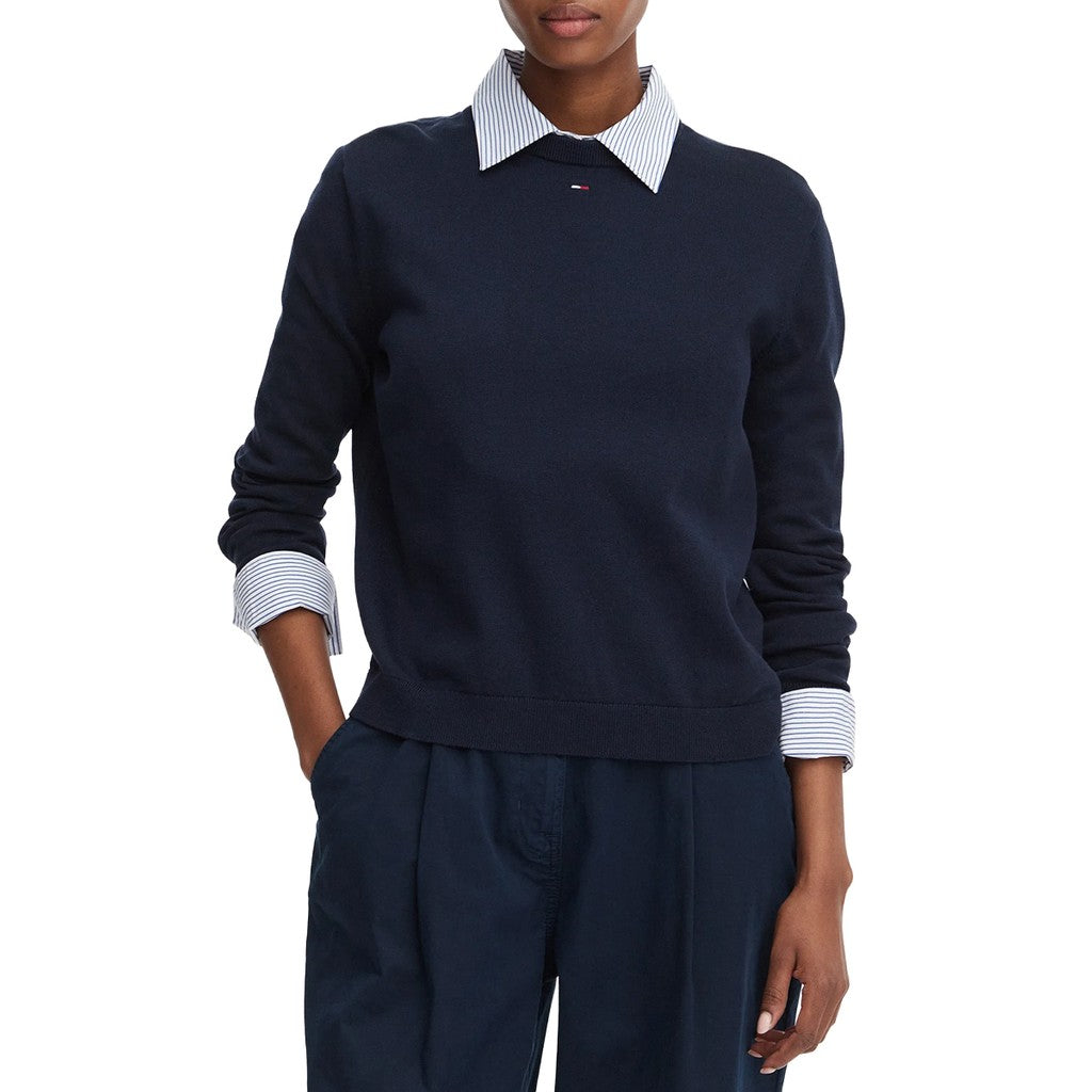 Tommy Jeans Essential Trui met ronde hals en geborduurd logo – Marineblauw