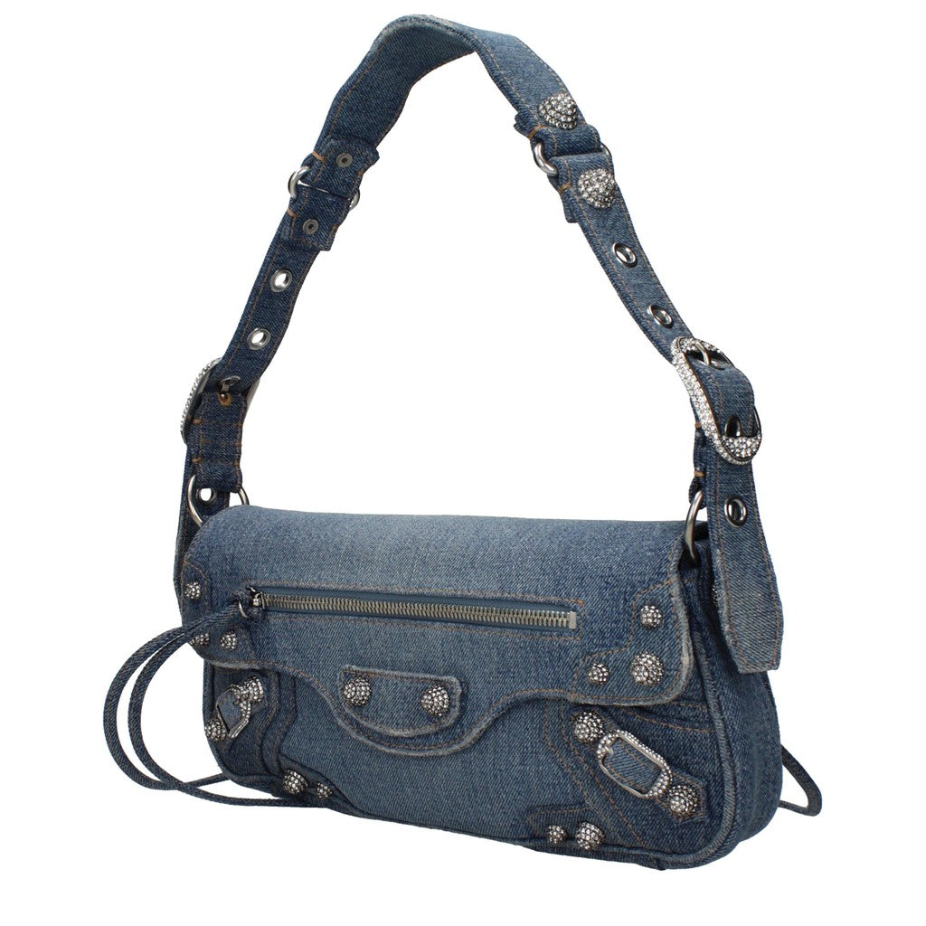 Balenciaga Slanke schoudertas met knoopsluiting – Blauw