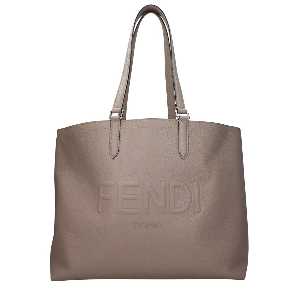 Fendi Leren shopper met palladiumkleurige details – Taupe