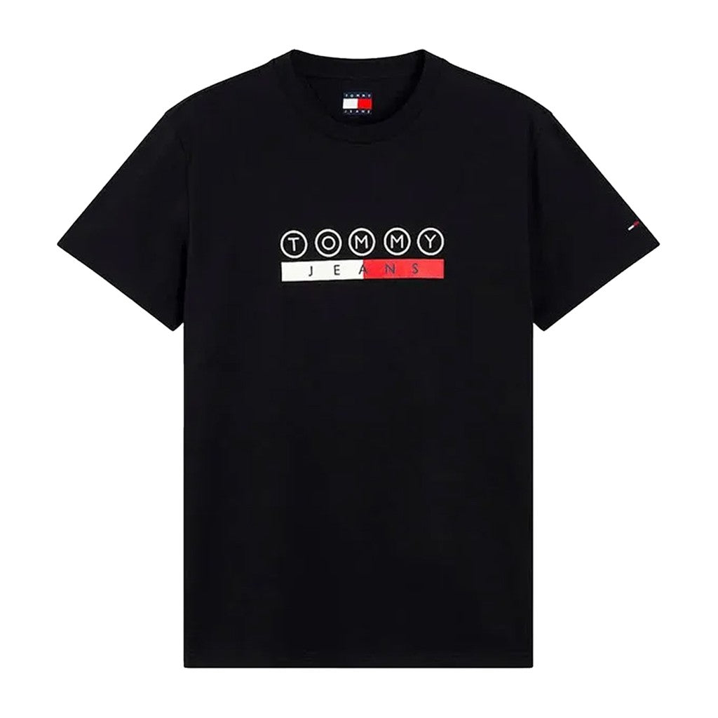 Tommy Jeans Slim Fit T-shirt met ronde hals en bedrukt logo – Zwart
