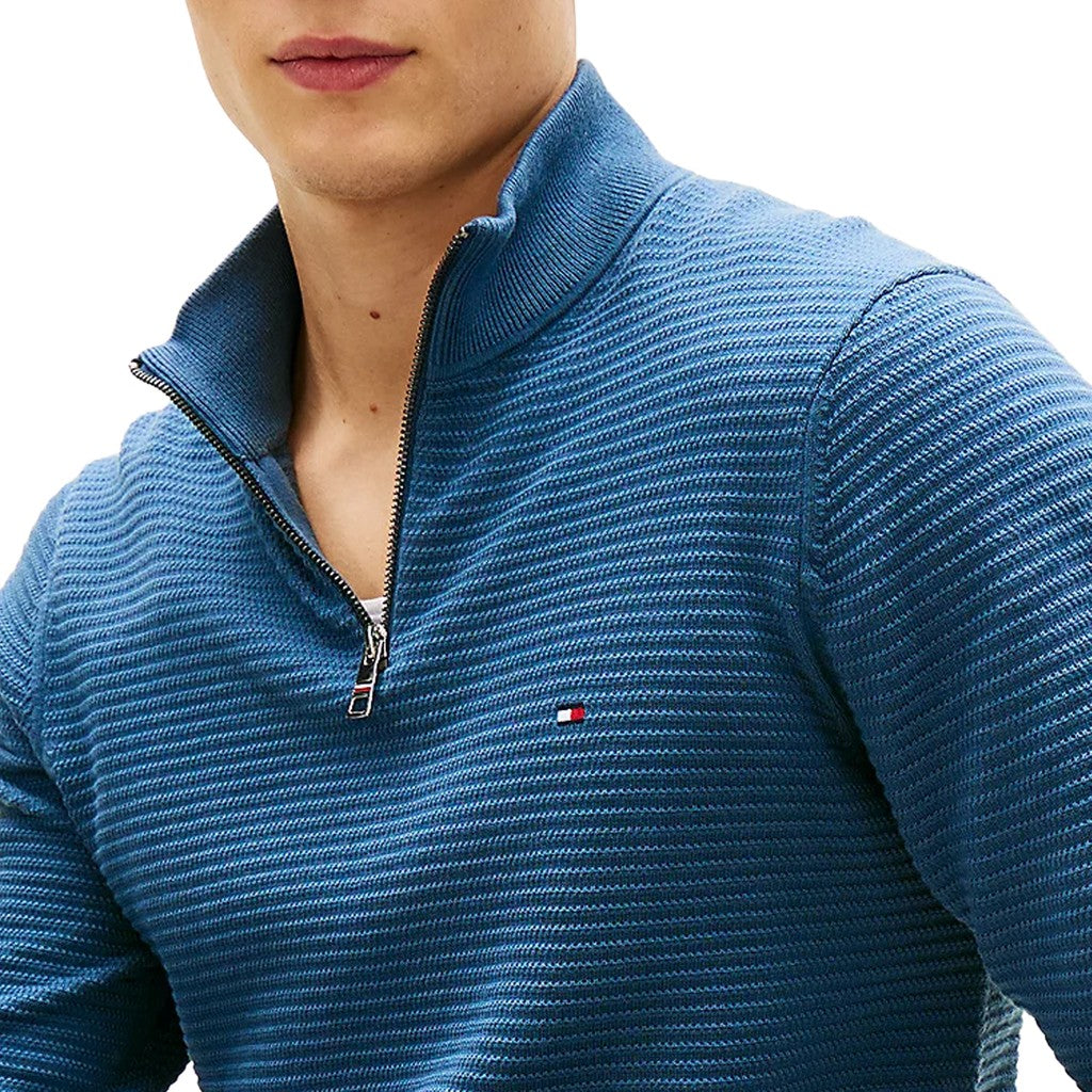 Tommy Hilfiger Gebreide trui met halve rits – Blauw