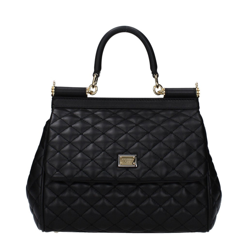 Dolce & Gabbana Sicily Leren handtas met goudkleurige details – Zwart