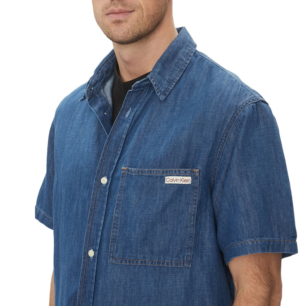 Calvin Klein Overhemd van denim met korte mouwen – Blauw