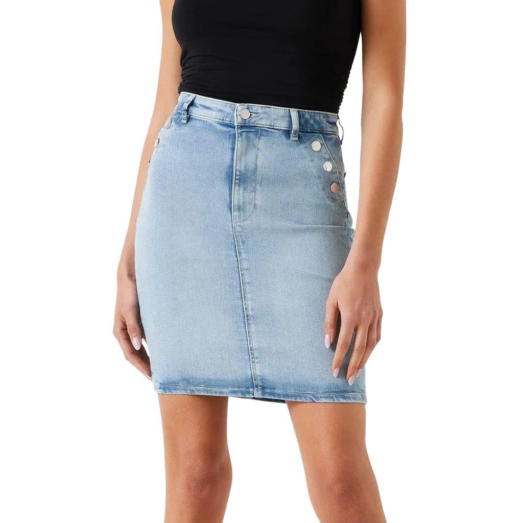Guess Rok tot op de knie met rits- en knoopsluiting – Lichtblauw