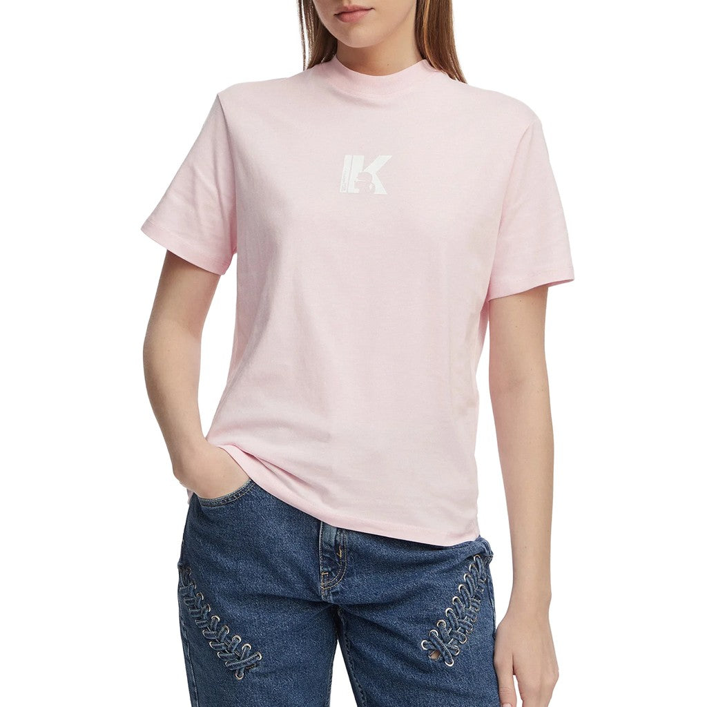 Karl Lagerfeld T-shirt met K-logo en ronde hals – Zachtroze