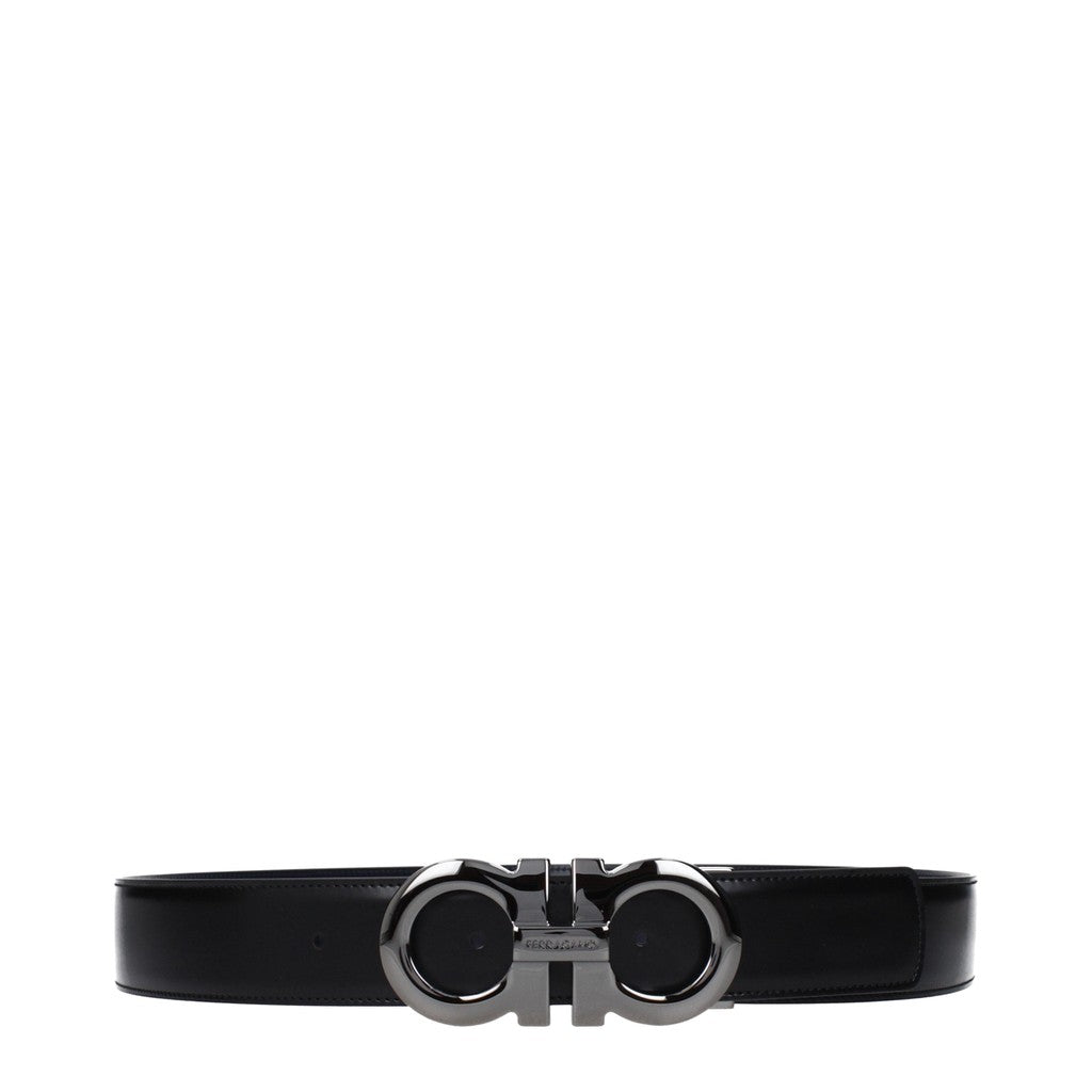 Salvatore Ferragamo Gancini Leren riem – Zwart / Marineblauw
