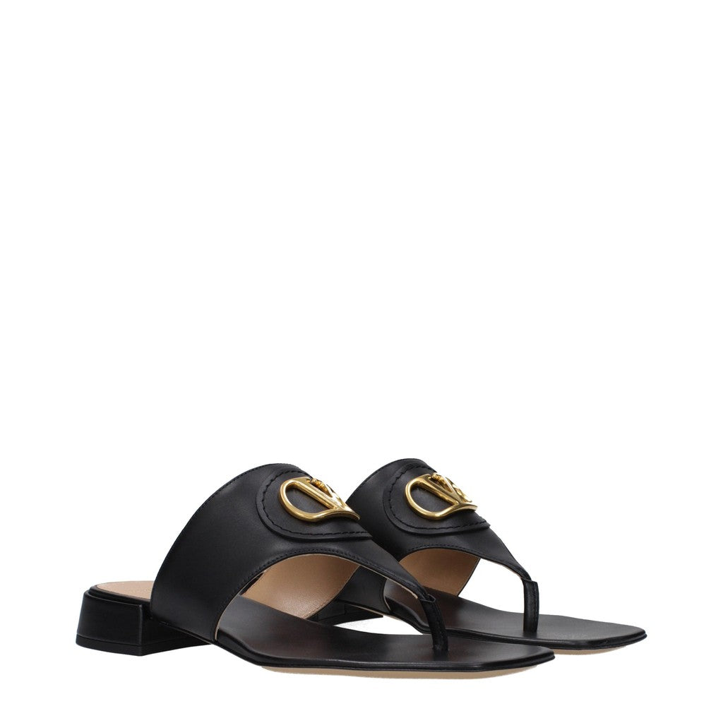 Valentino Garavani VLogo Platte sandalen met leren zool – Zwart