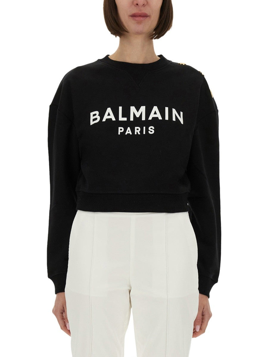 Balmain Cropped Sweatshirt – Zwart