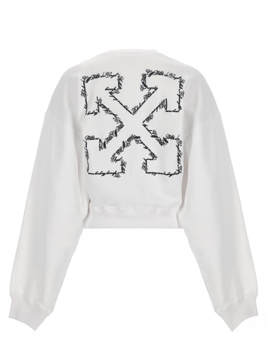 Off-White Cropped Sweater met Logo – Wit