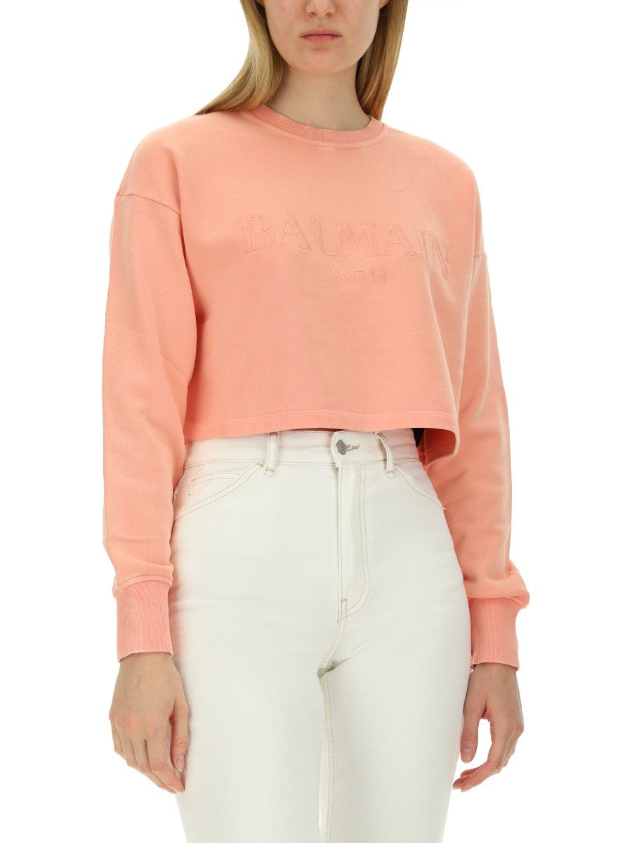 Balmain Cropped Sweatshirt – Roze