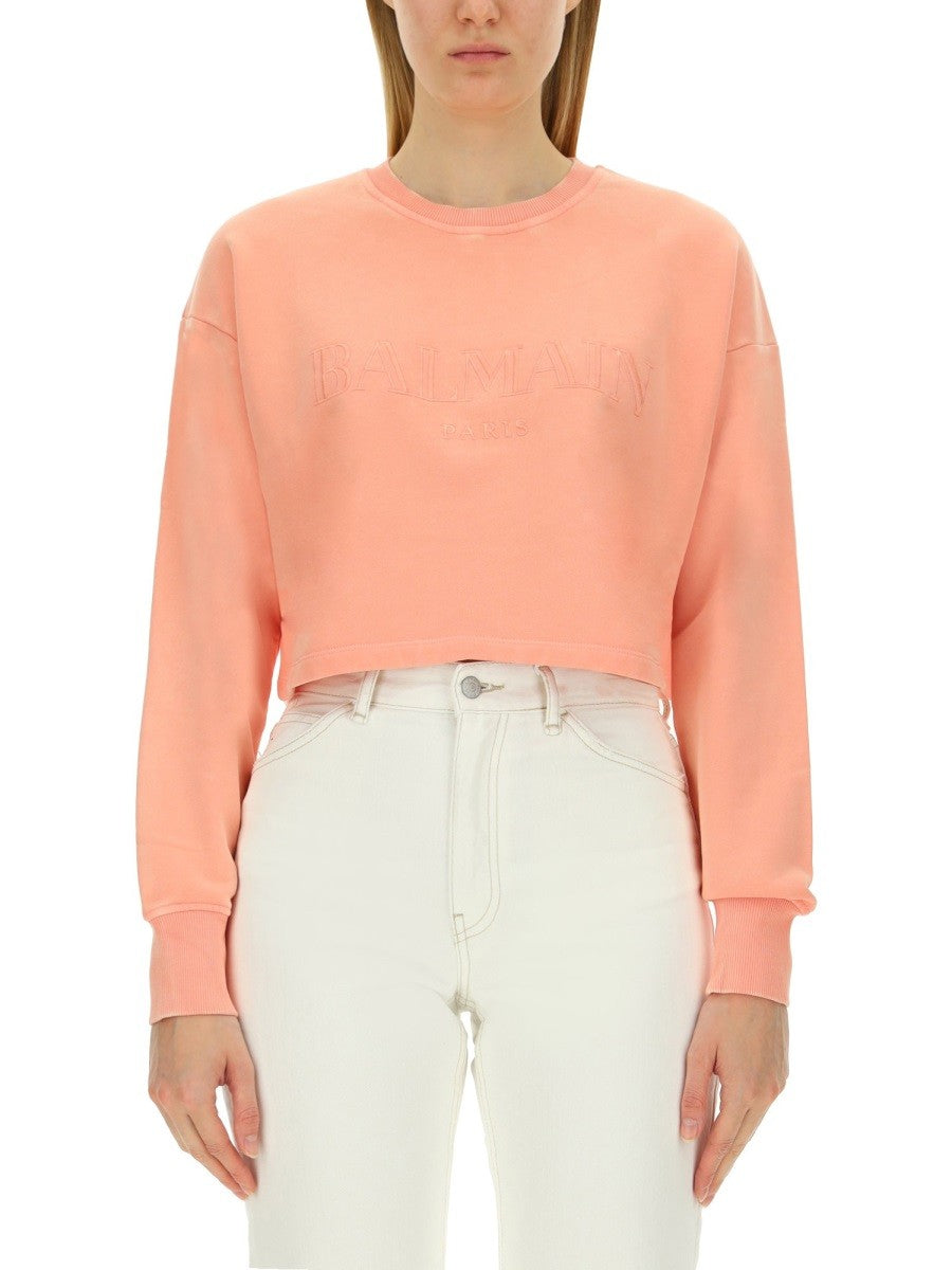 Balmain Cropped Sweatshirt – Roze