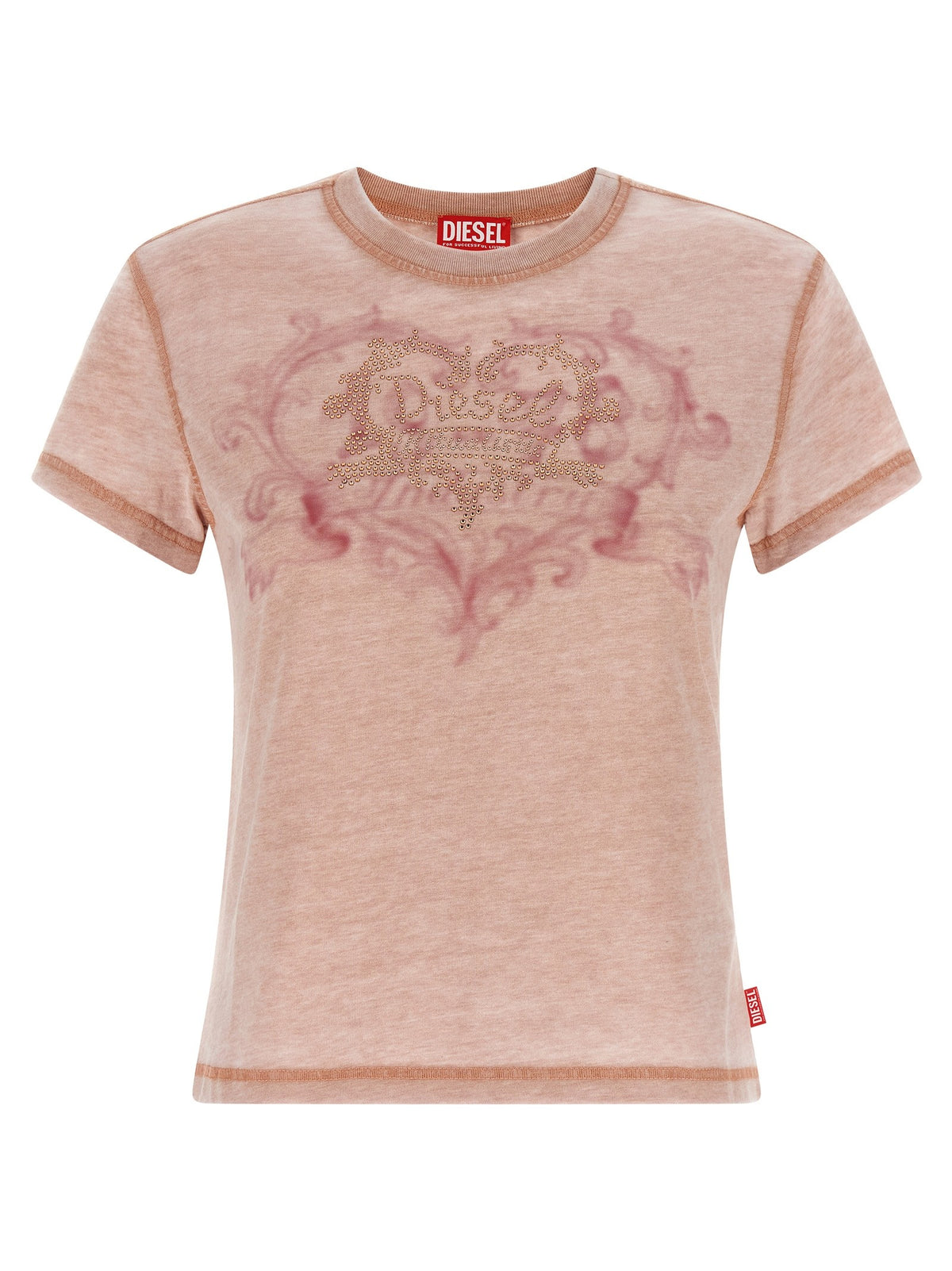 Diesel T-shirt met print en strass – Roze