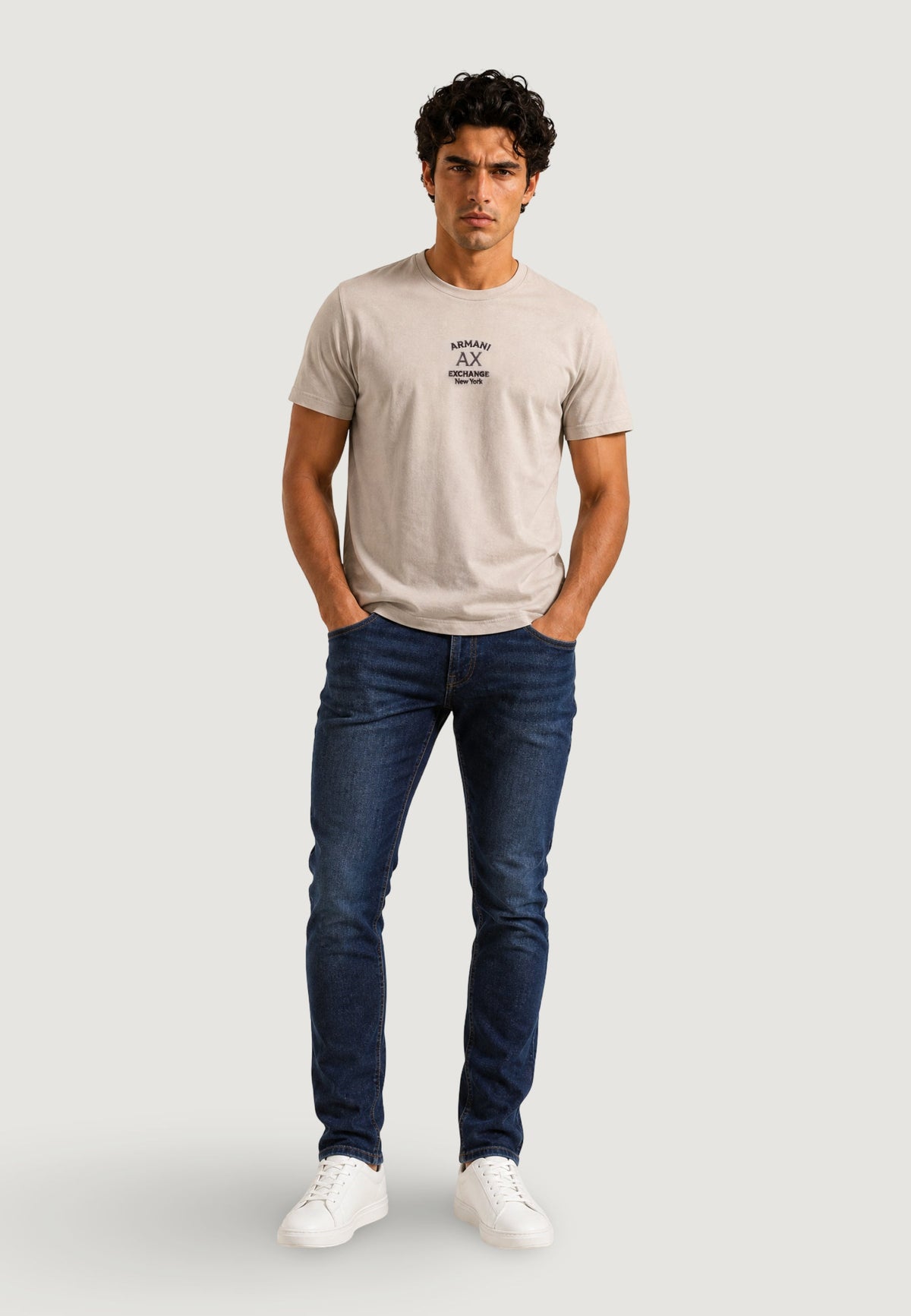 Armani Exchange T-shirt met Ronde Hals Heren – Beige