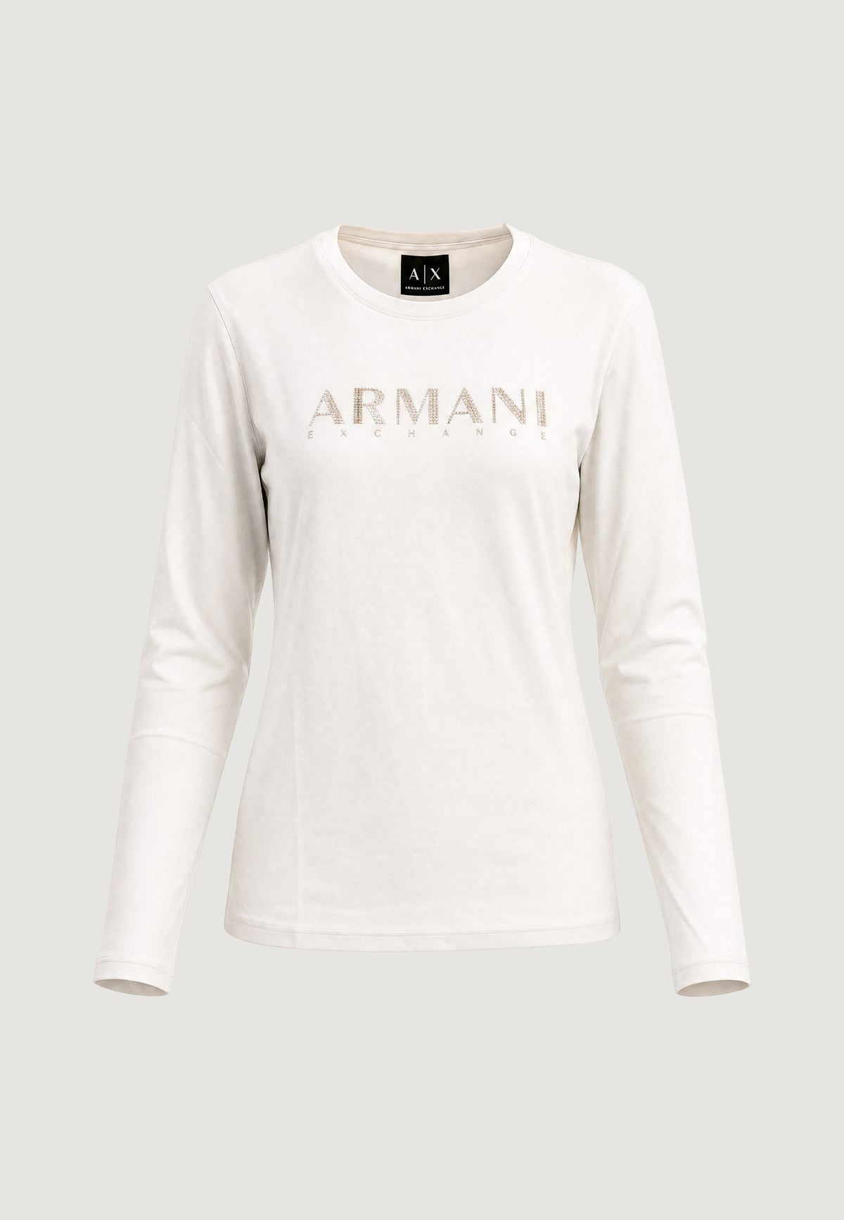 Armani Exchange T-shirt met Lange Mouwen en Strass – Beige