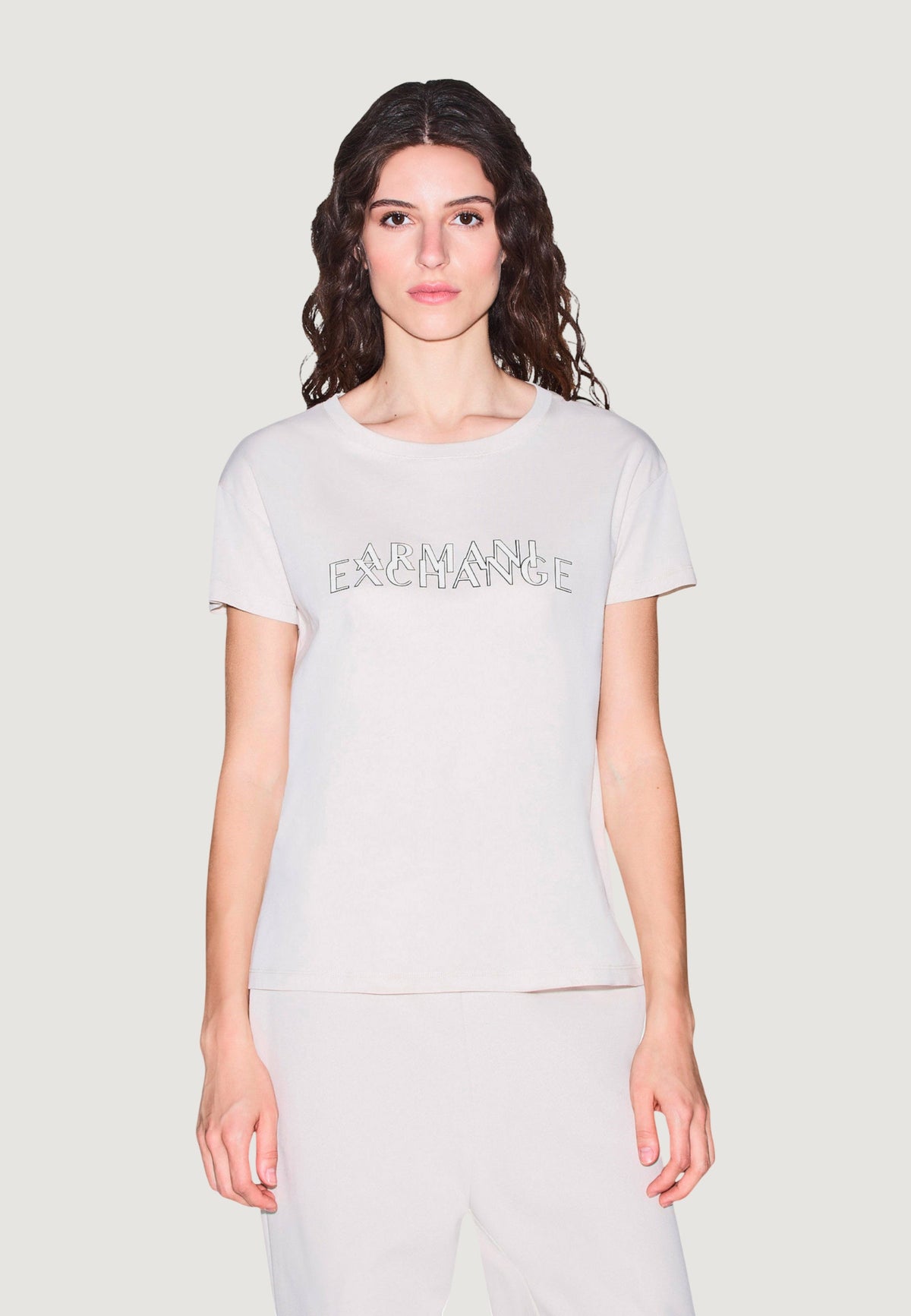 Armani Exchange T-shirt met Print en Ronde Hals Dames – Beige