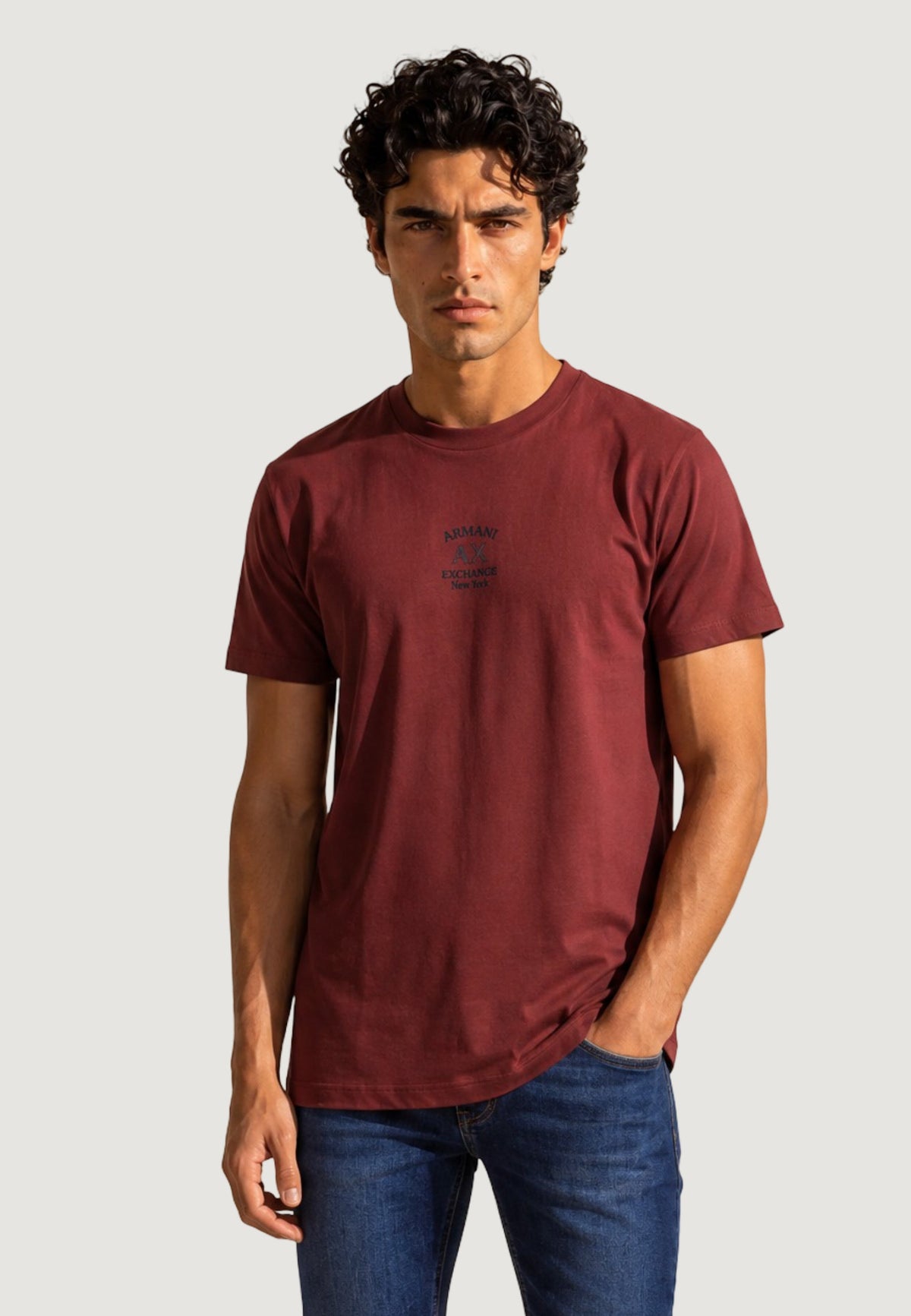 Armani Exchange T-shirt met Ronde Hals Heren – Bordeauxrood
