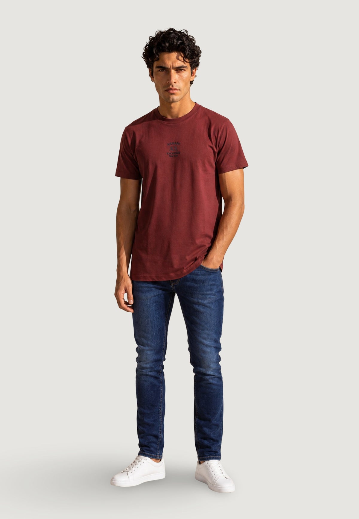 Armani Exchange T-shirt met Ronde Hals Heren – Bordeauxrood