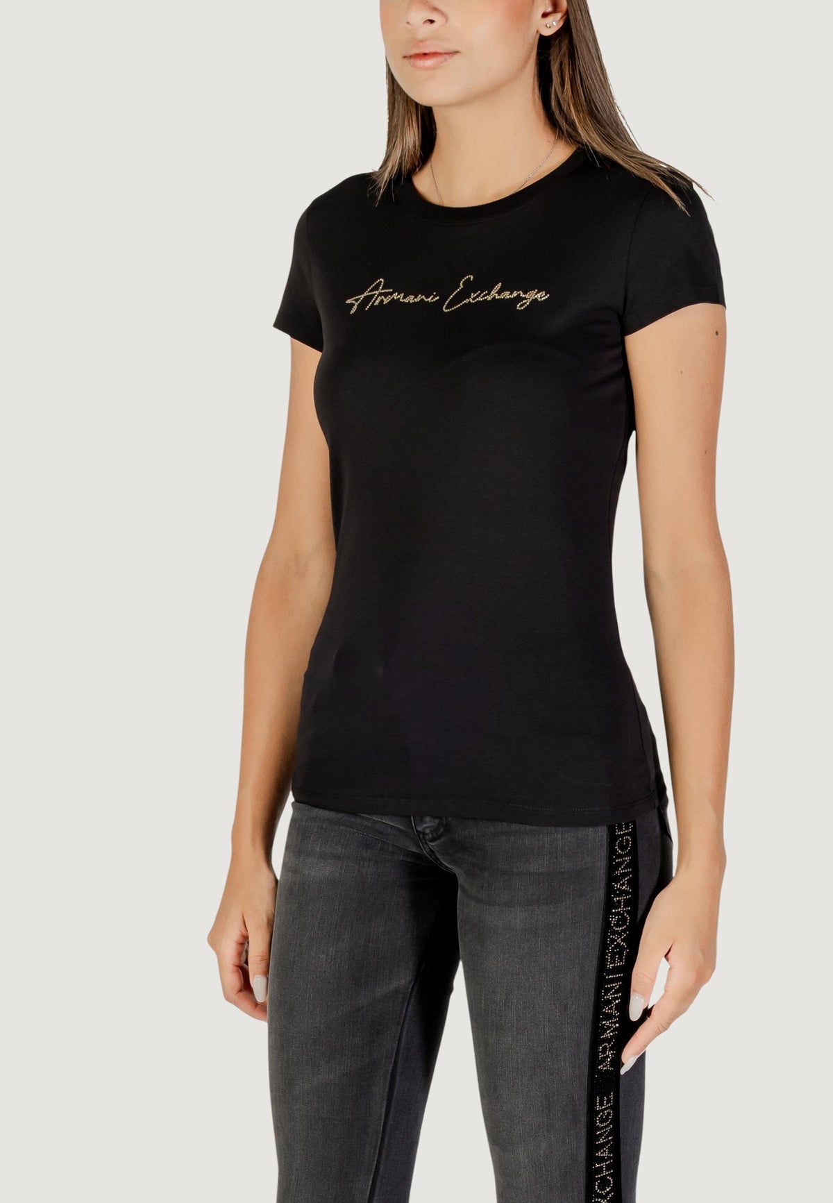 Armani Exchange T-shirt met Strass – Zwart