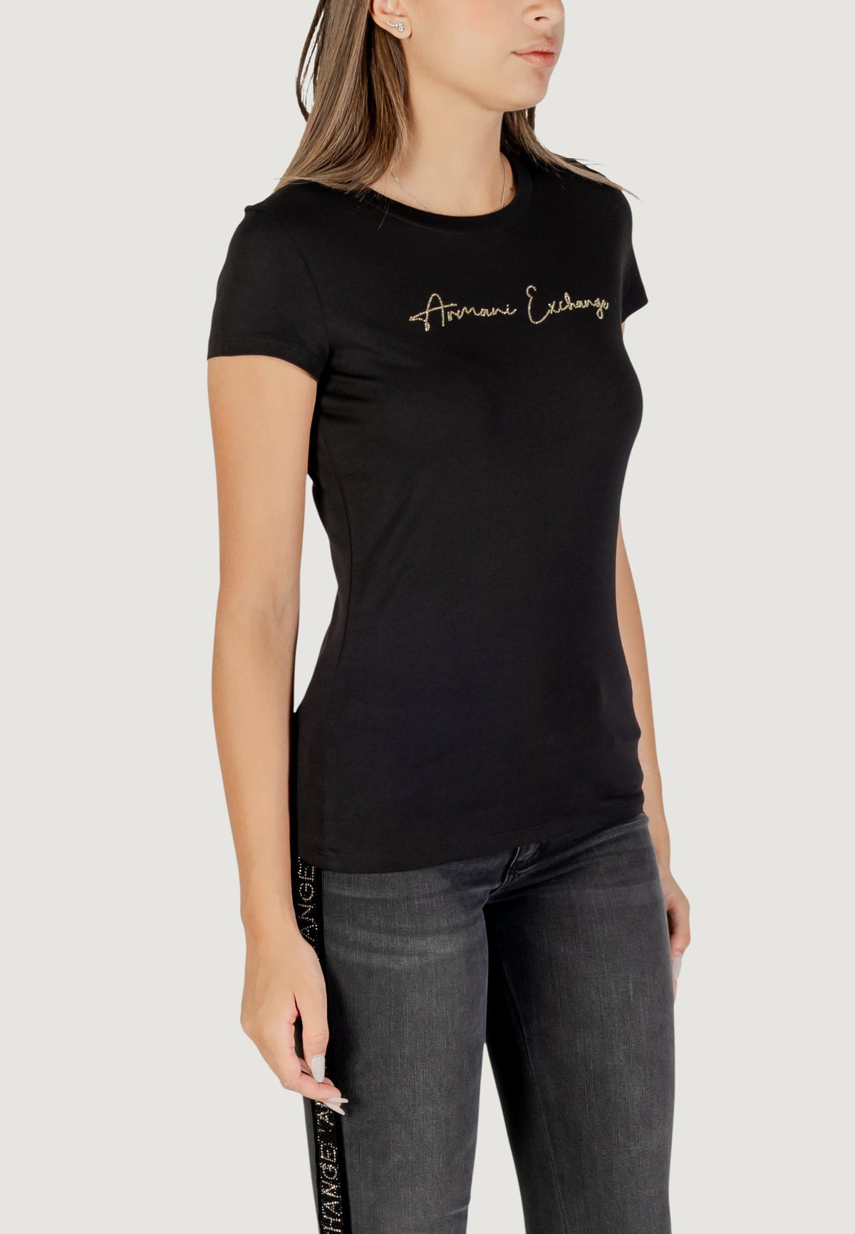 Armani Exchange T-shirt met Strass – Zwart