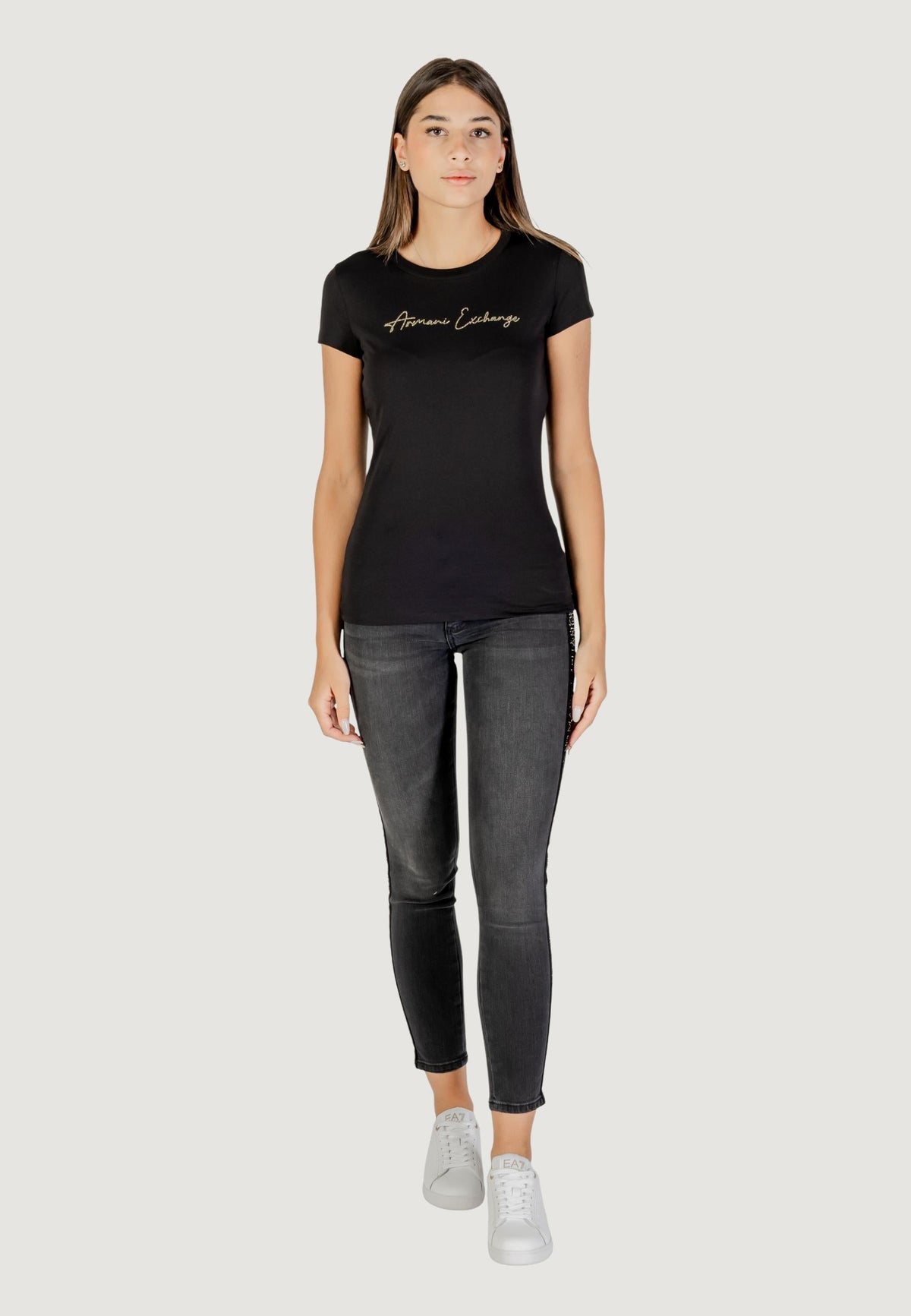 Armani Exchange T-shirt met Strass – Zwart