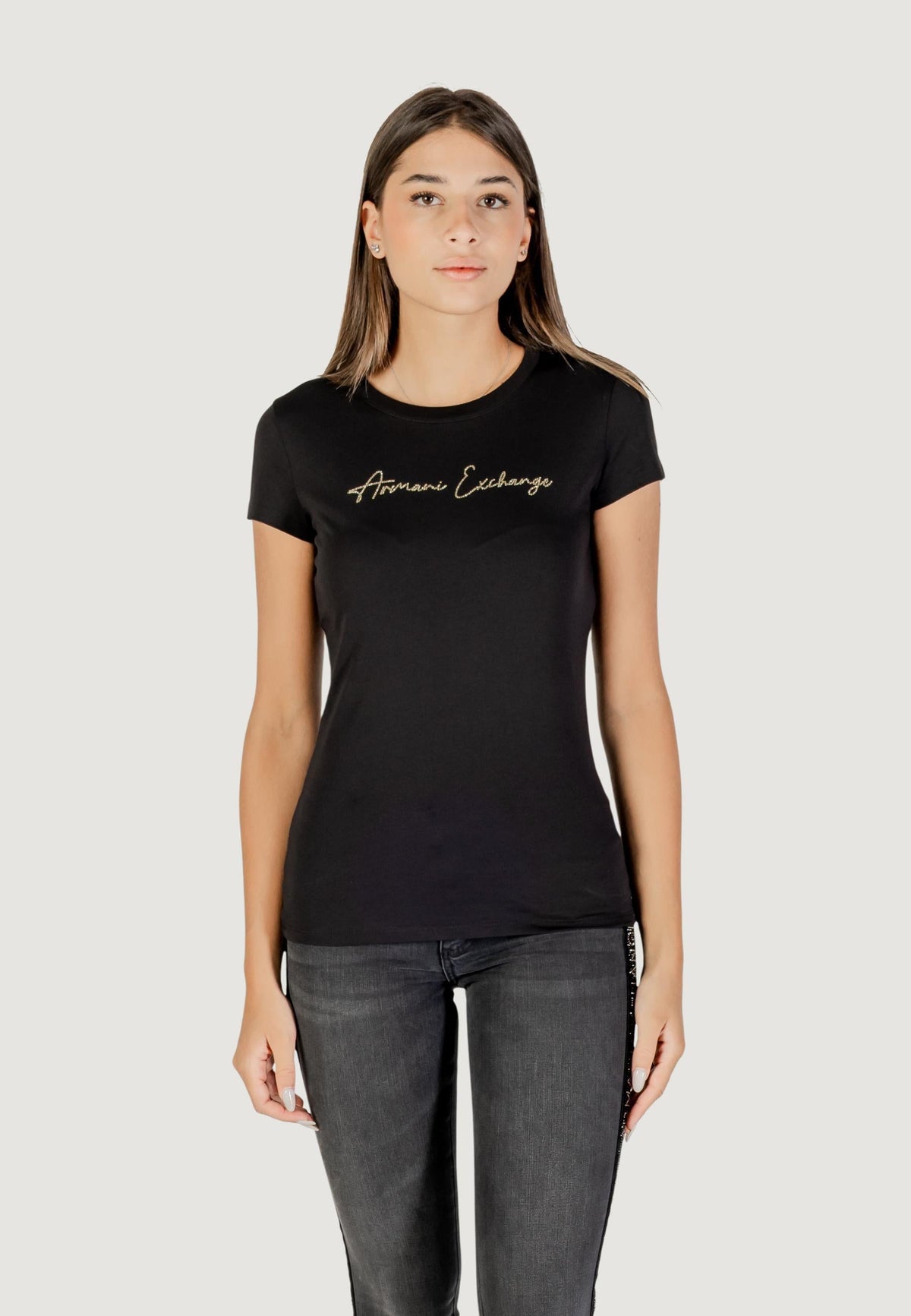 Armani Exchange T-shirt met Strass – Zwart