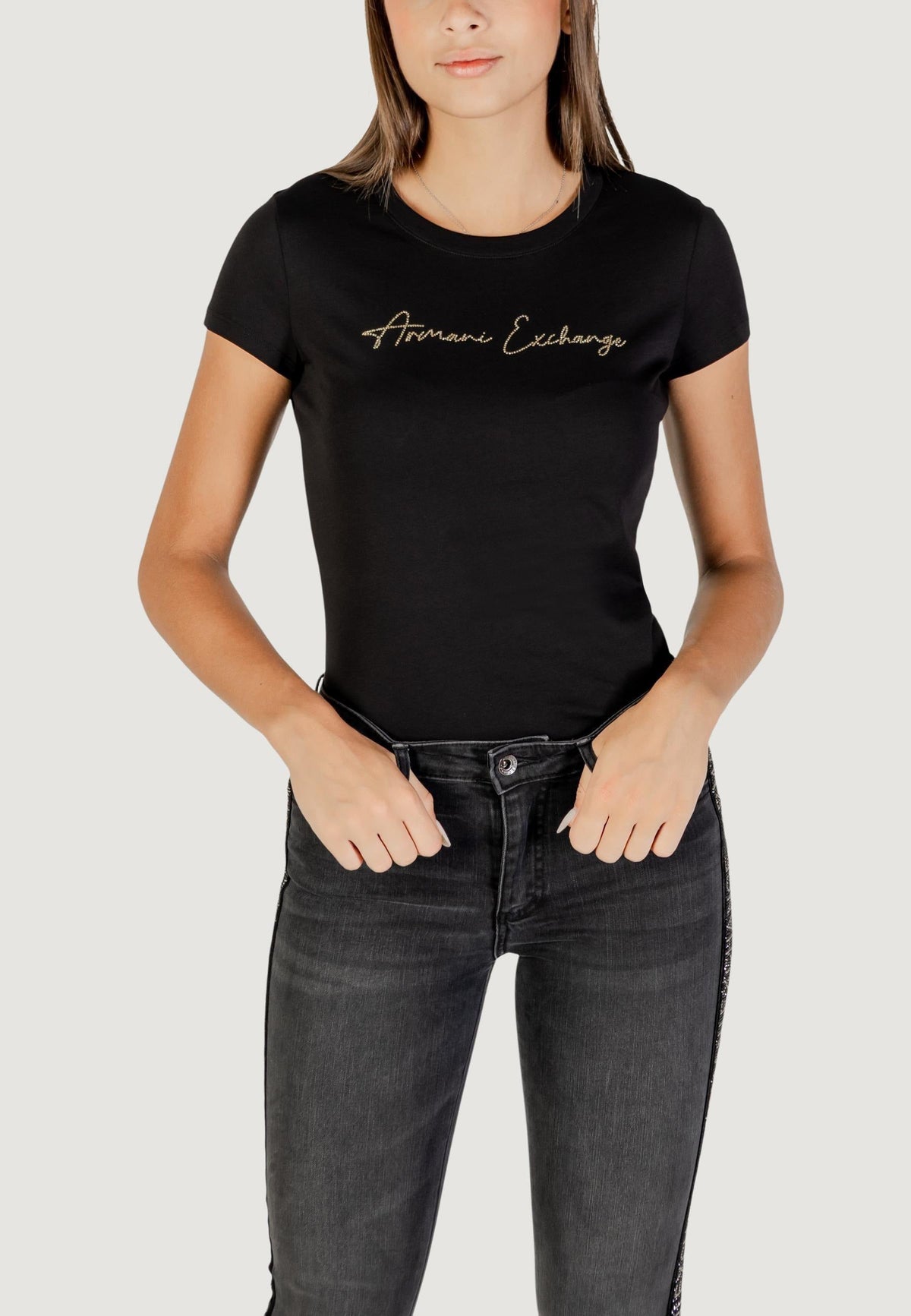 Armani Exchange T-shirt met Strass – Zwart