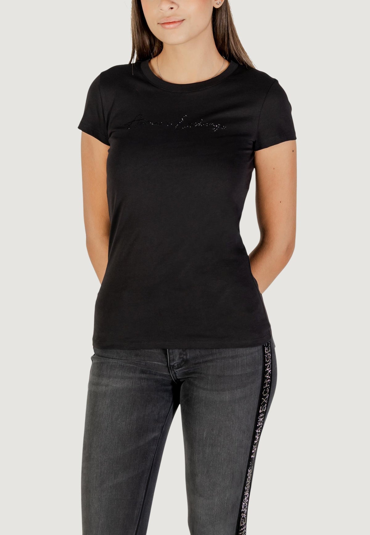 Armani Exchange T-shirt met Strass – Zwart