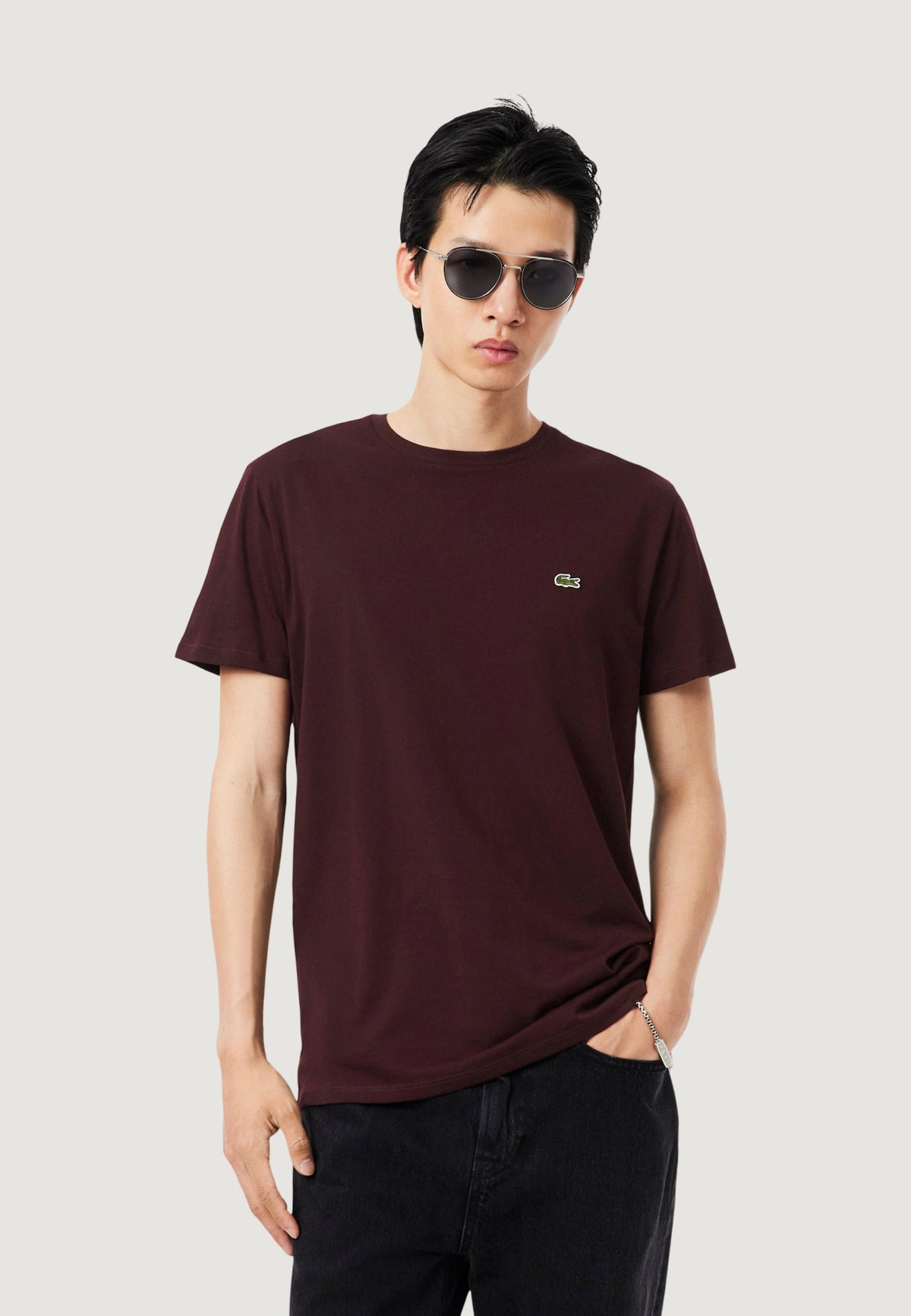 Lacoste Katoenen T-shirt met korte mouwen en logo – Bordeauxrood
