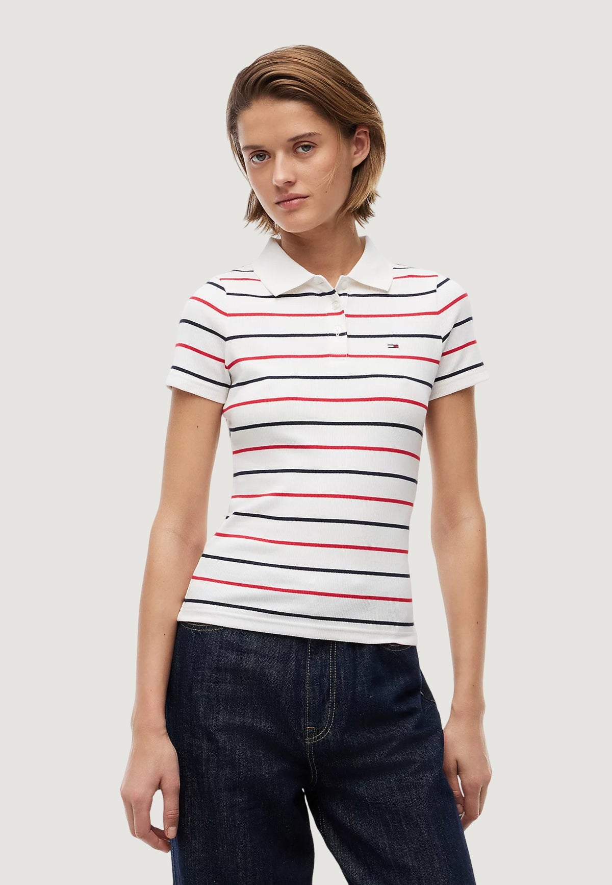 Tommy Hilfiger Gestreepte polo met korte mouwen – Wit