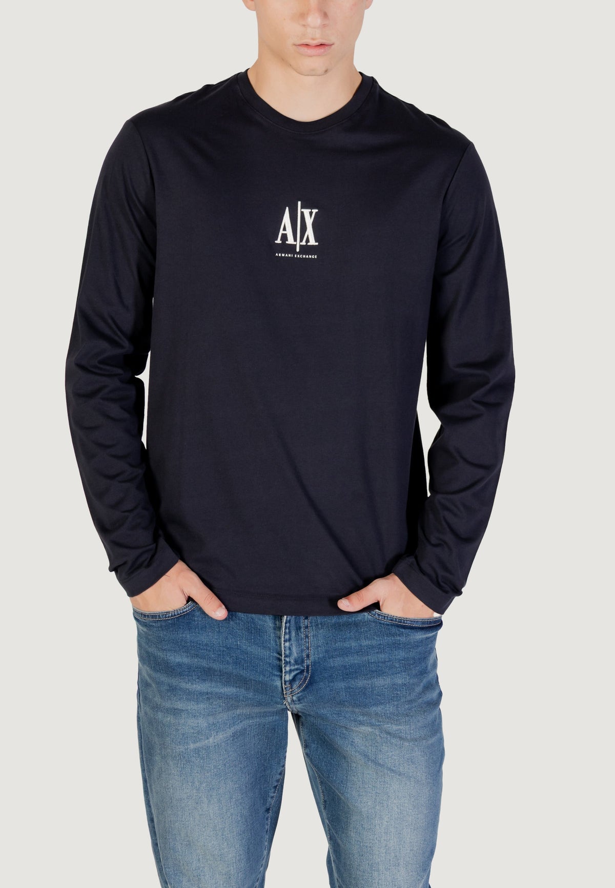 Armani Exchange T-shirt met Lange Mouwen en Print Heren – Marineblauw
