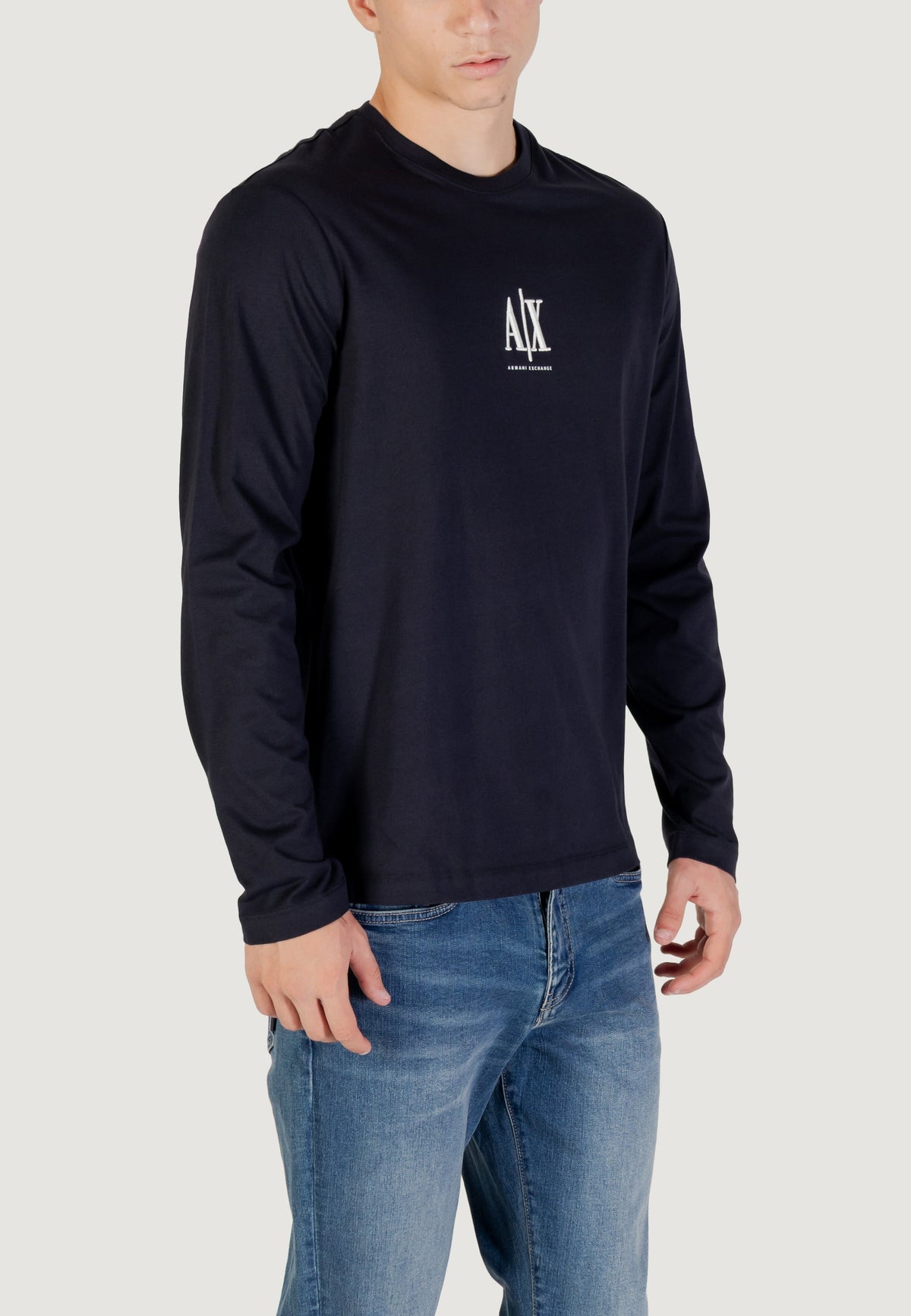 Armani Exchange T-shirt met Lange Mouwen en Print Heren – Marineblauw