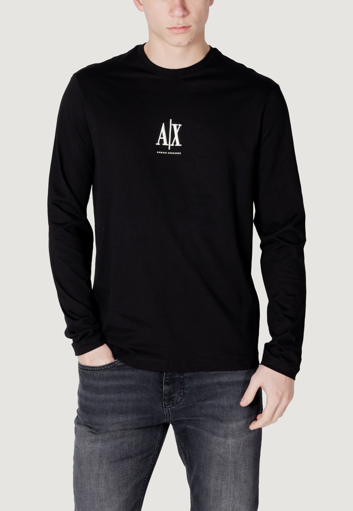 Armani Exchange T-shirt met Lange Mouwen en Print Heren – Zwart