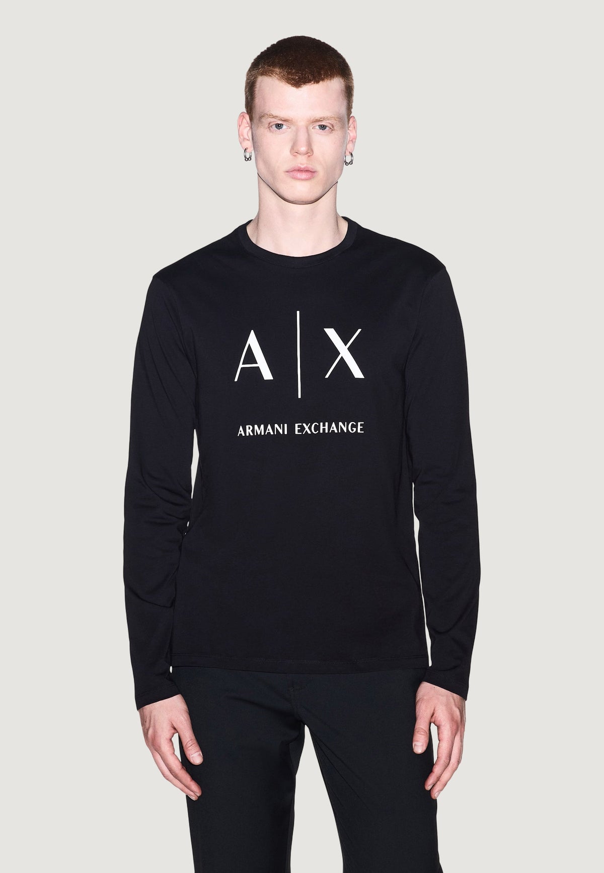 Armani Exchange Katoenen T-shirt met Lange Mouwen – Zwart