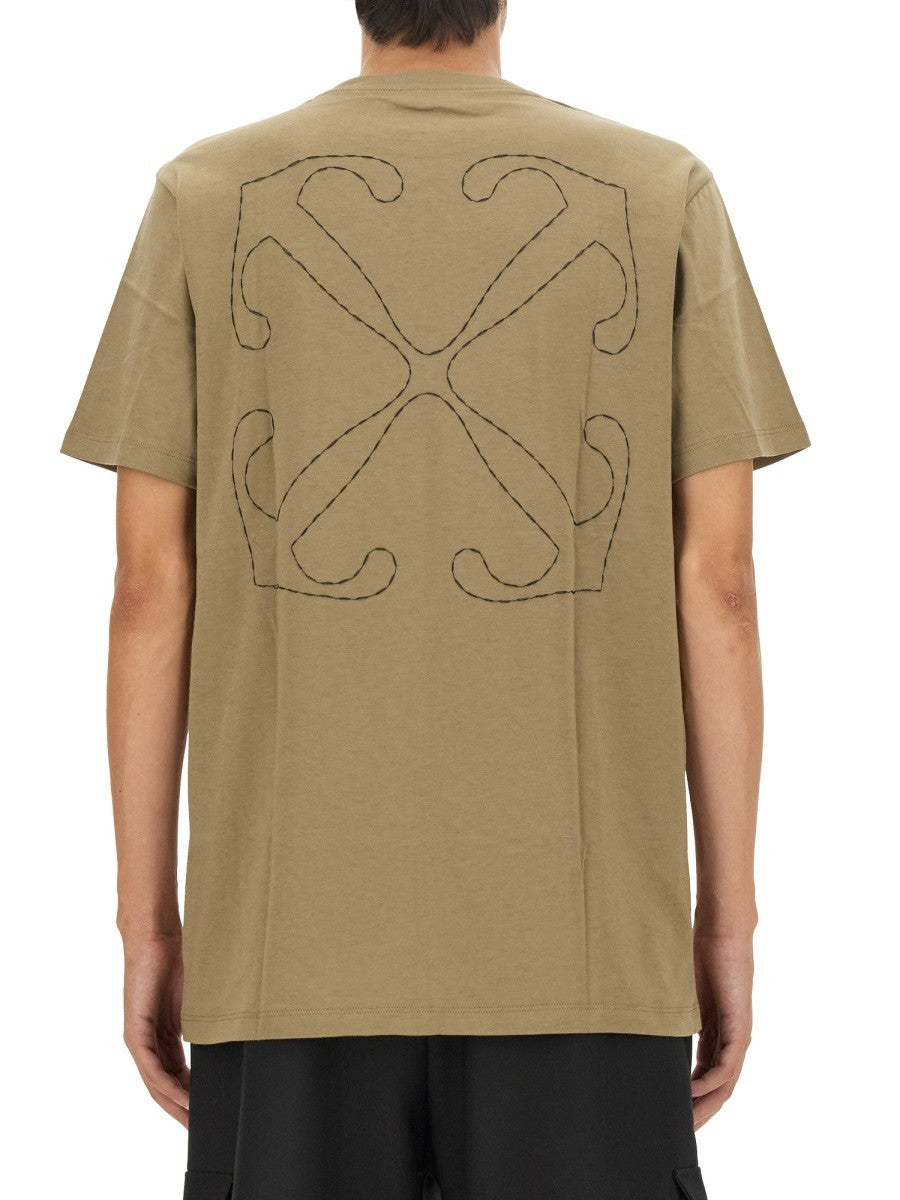 Off-White T-shirt met Pijlborduursel – Beige