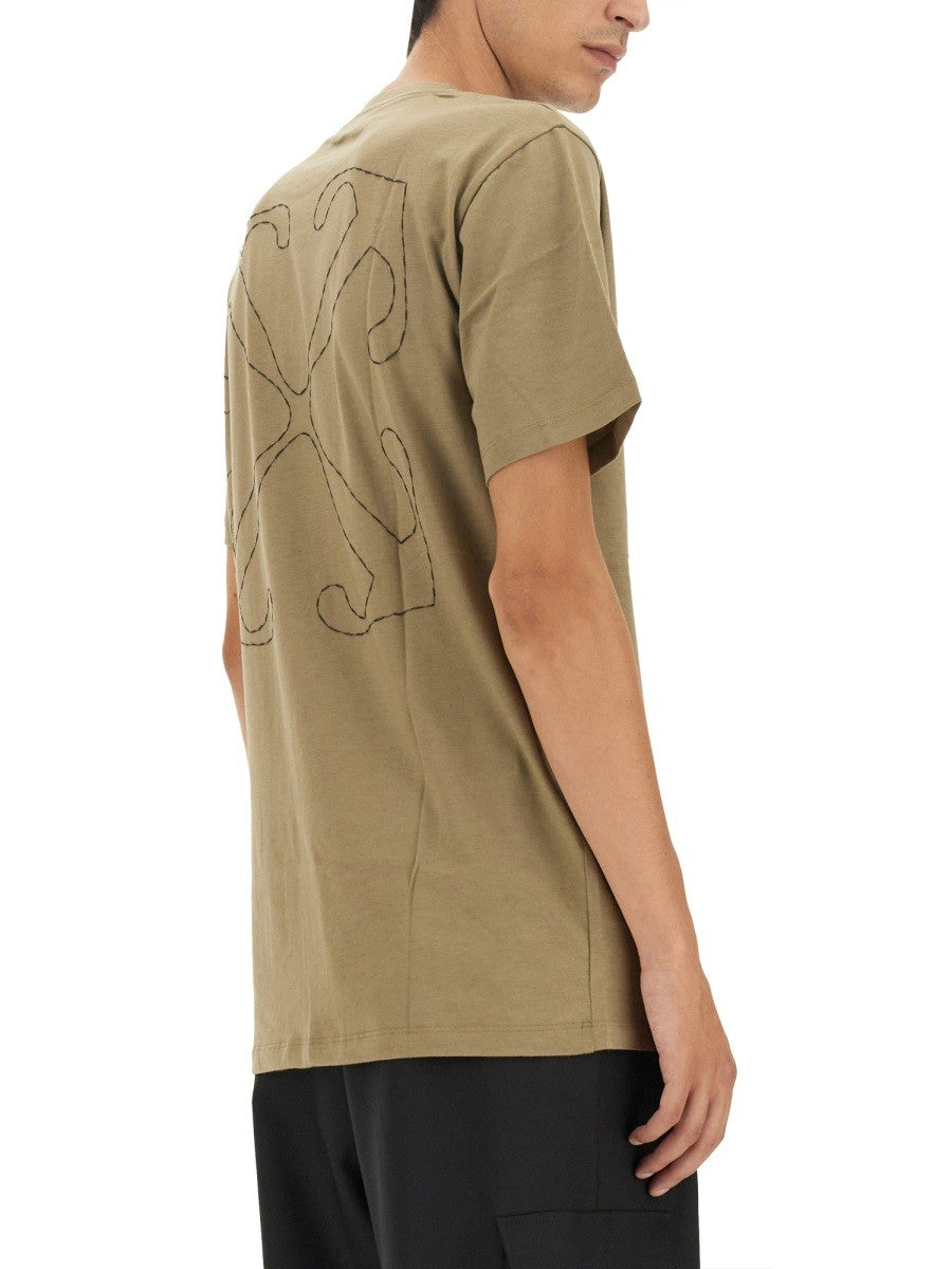 Off-White T-shirt met Pijlborduursel – Beige