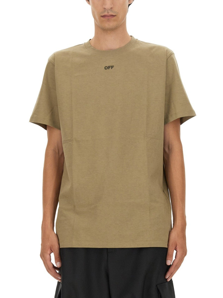 Off-White T-shirt met Pijlborduursel – Beige