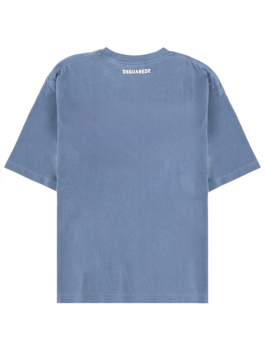 Dsquared2 T-shirt met borduursel – Middenblauw
