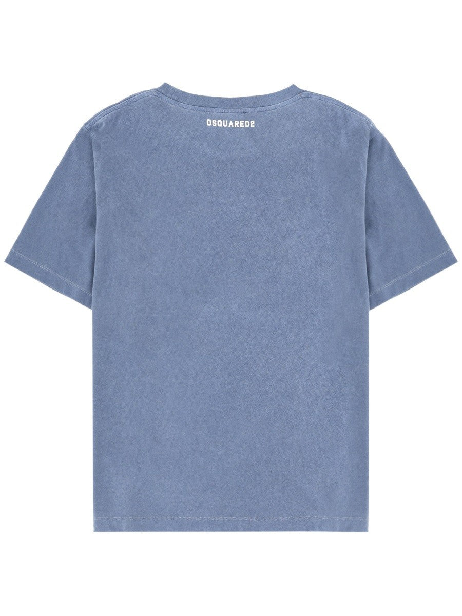 Dsquared2 T-shirt met borduursel – Middenblauw