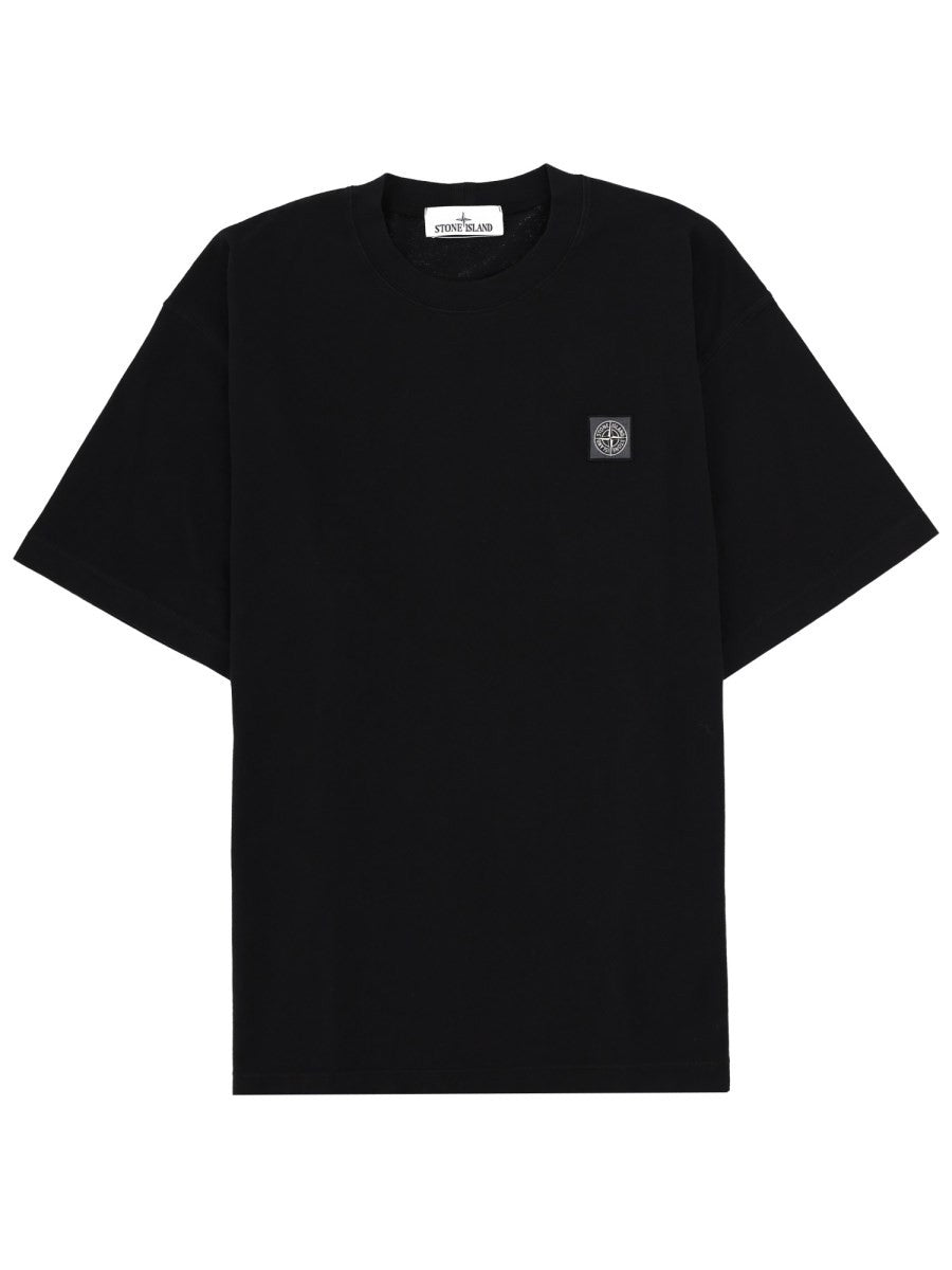 Stone Island Katoenen T-shirt met logopatch – Zwart