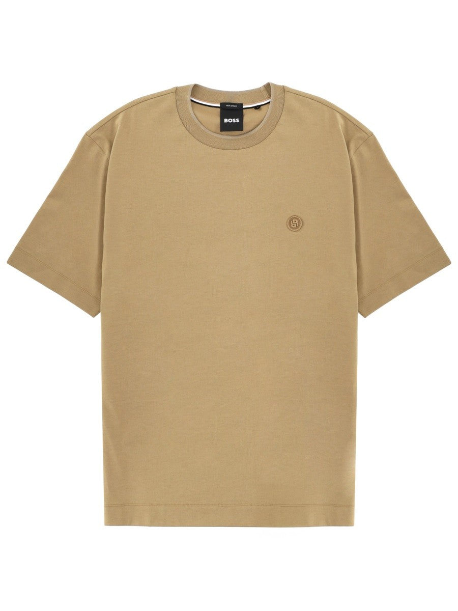 Boss Katoenen T-shirt met logo – Beige