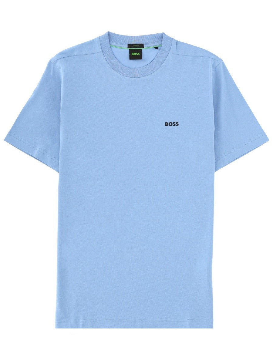 Boss Katoenen T-shirt met logo – Lichtblauw