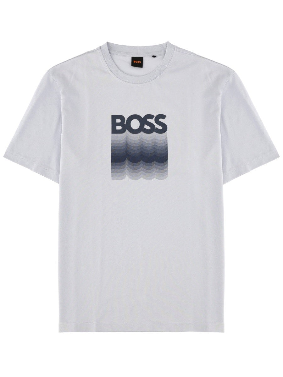 Boss Katoenen T-shirt met logo – Grijs